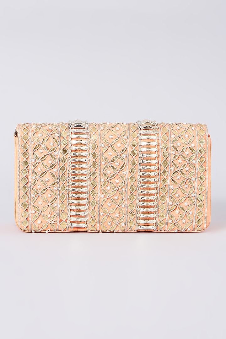 Peach Clutch With Gota Patti Work by 5 Elements at Pernia's Pop Up Shop