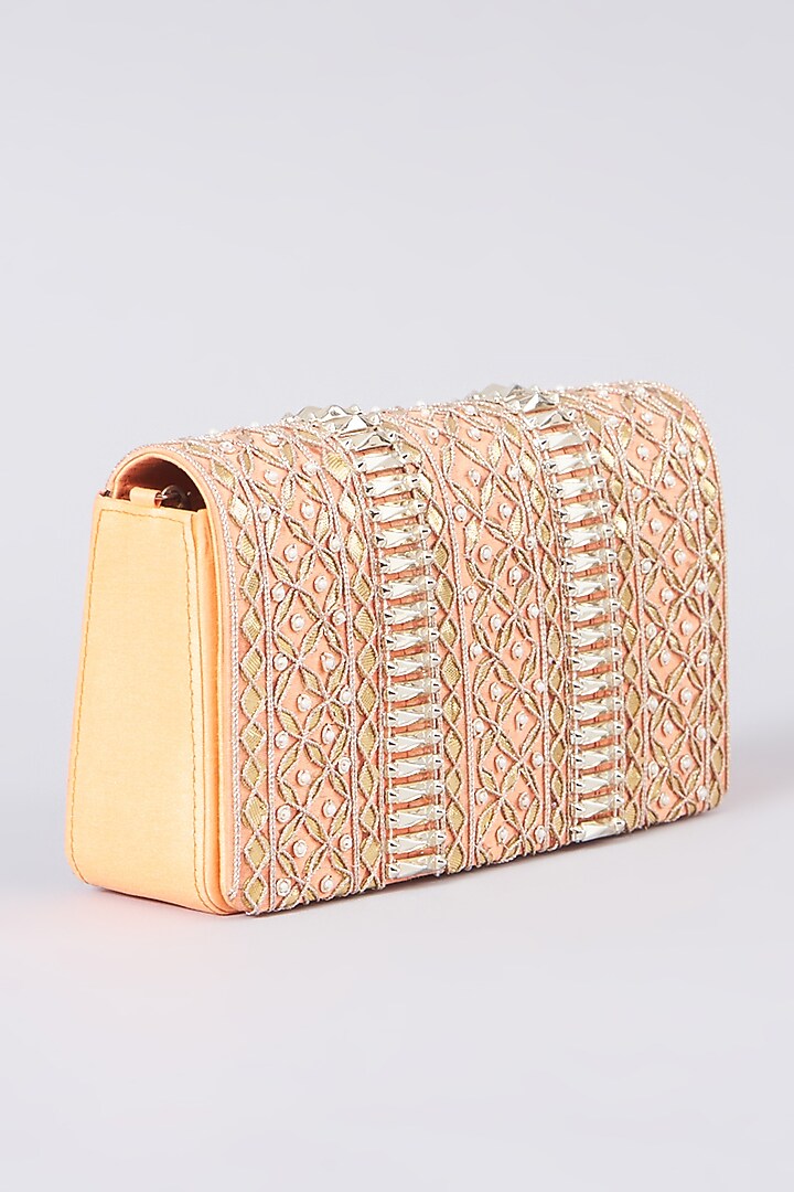 Peach Clutch With Gota Patti Work by 5 Elements at Pernia's Pop Up Shop