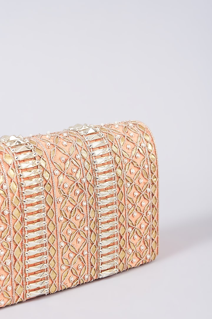 Peach Clutch With Gota Patti Work by 5 Elements at Pernia's Pop Up Shop