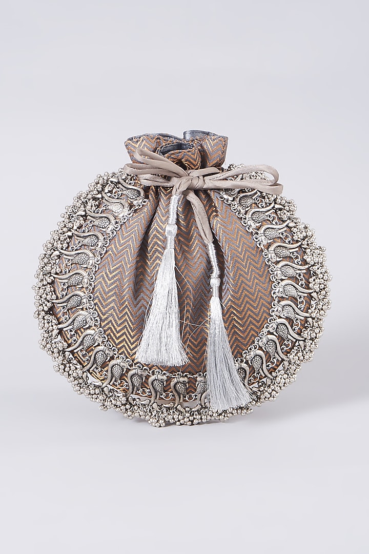 Grey Embellished Potli by 5 Elements at Pernia's Pop Up Shop