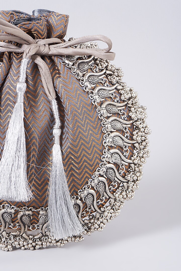 Grey Embellished Potli by 5 Elements at Pernia's Pop Up Shop