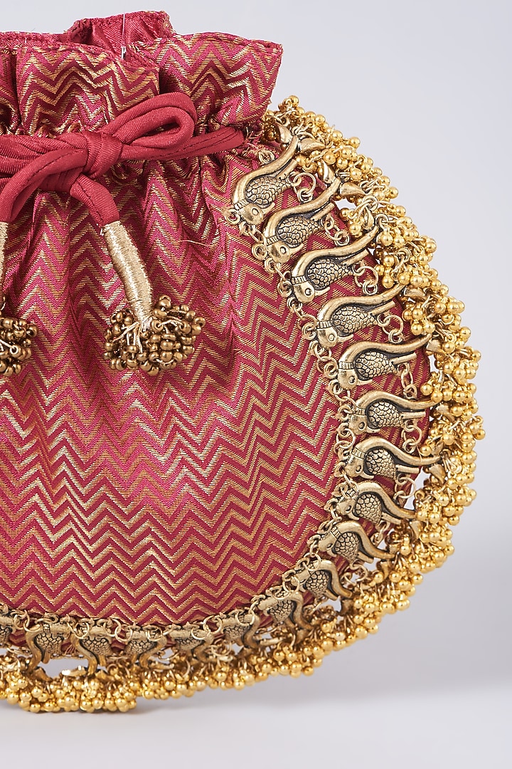 Red Embellished Potli by 5 Elements at Pernia's Pop Up Shop
