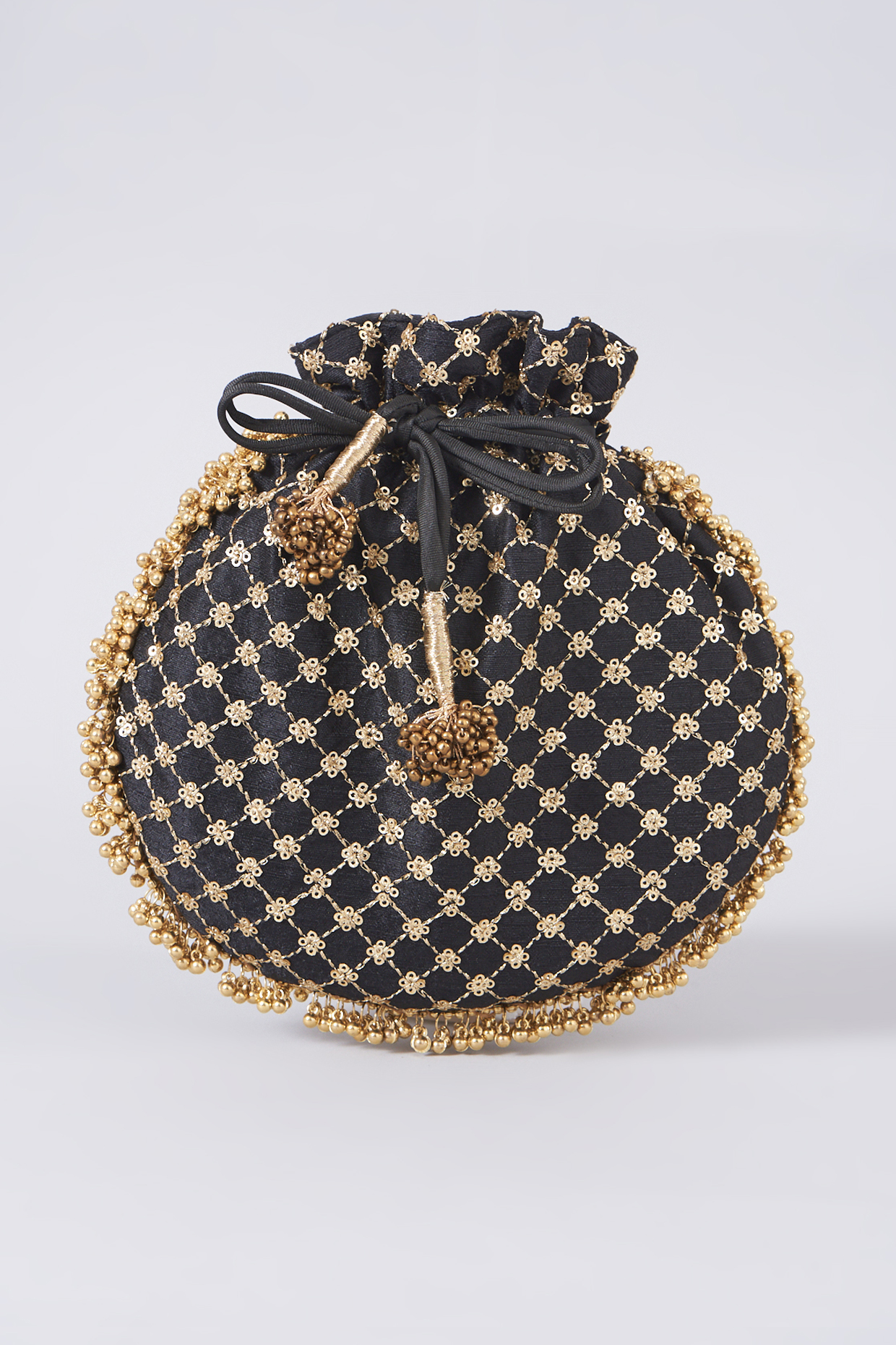 Black Ghungroo Embellished Potli by 5 Elements at Pernia's Pop Up Shop