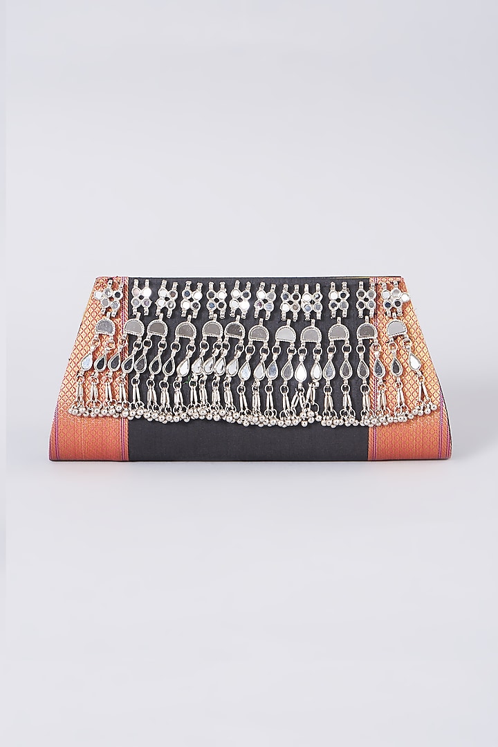 Black & Orange Embellished Clutch by 5 Elements at Pernia's Pop Up Shop