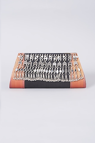 Black & Orange Embellished Clutch by 5 Elements