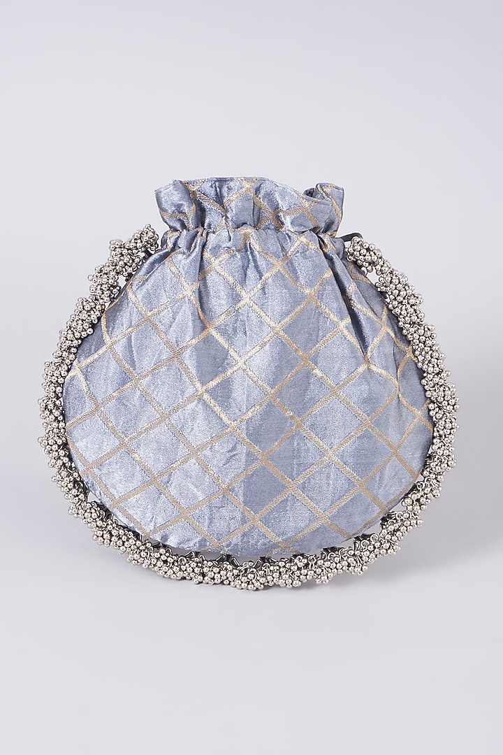 Grey Embellished Floral Potli by 5 Elements at Pernia's Pop Up Shop