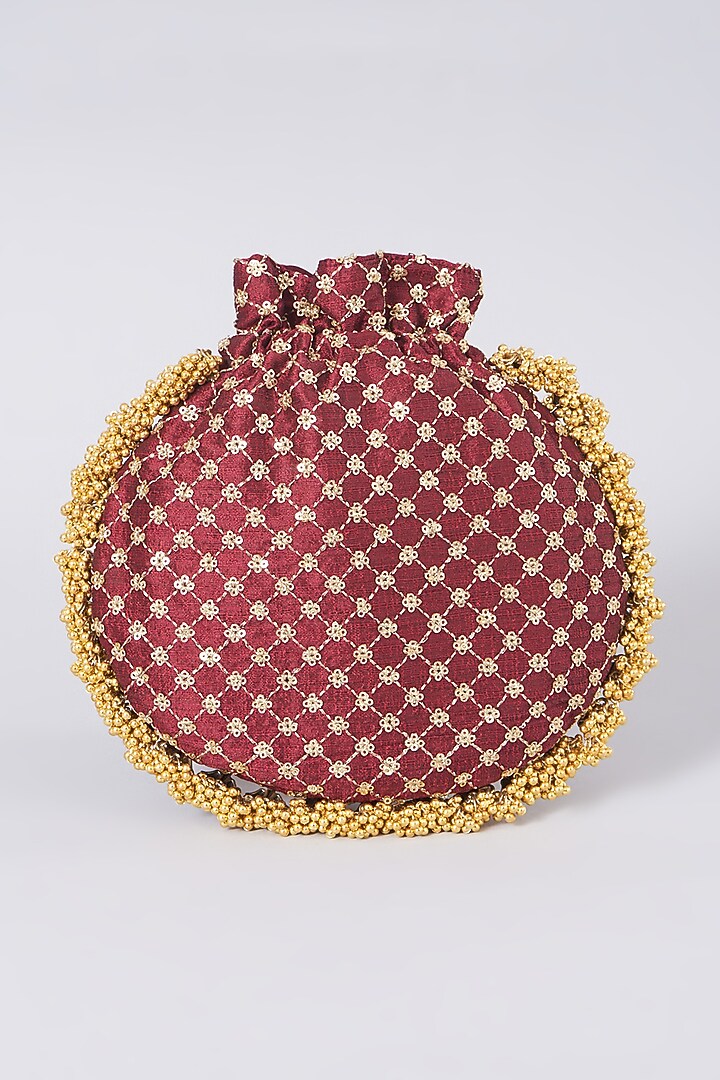 Red Motif Embellished Potli by 5 Elements at Pernia's Pop Up Shop