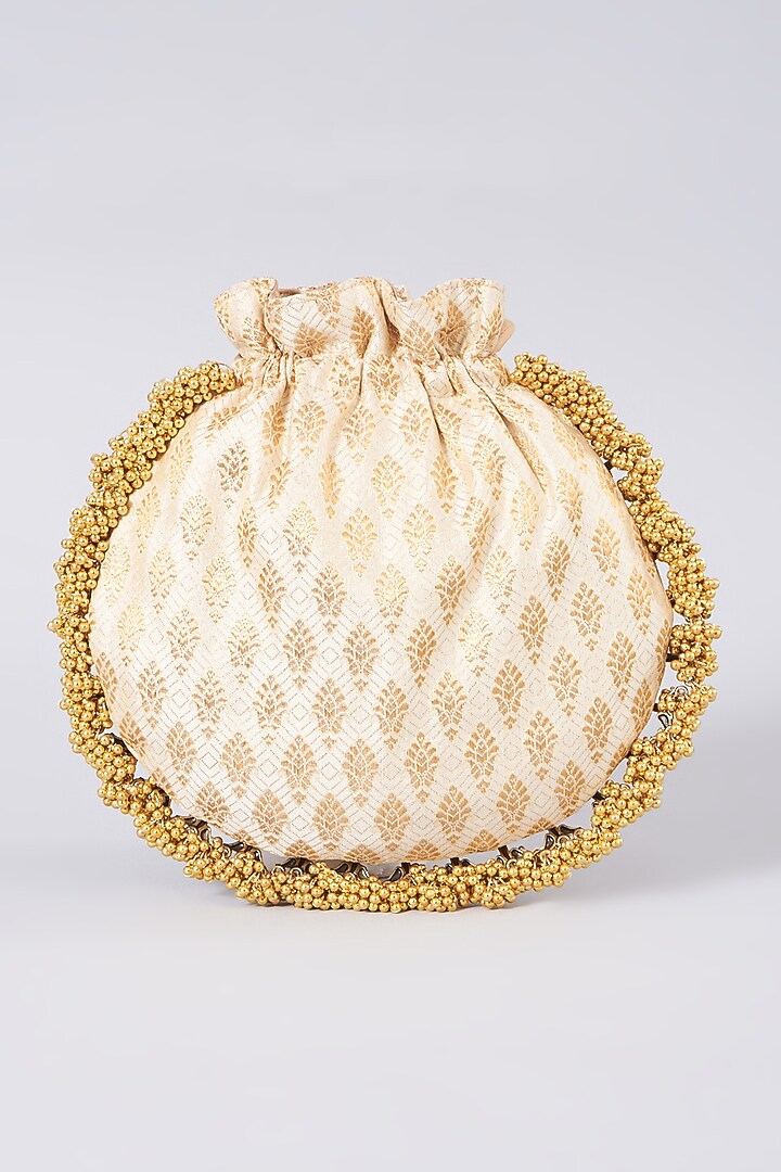 Light Gold Polyester Embellished Potli by 5 Elements at Pernia's Pop Up Shop