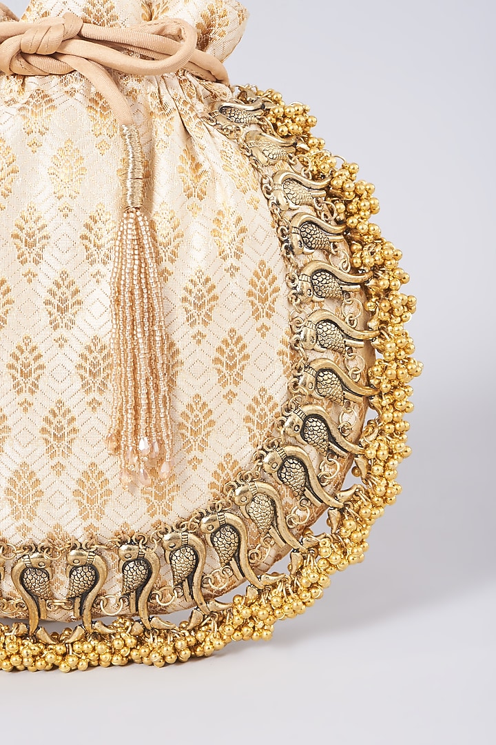Light Gold Polyester Embellished Potli by 5 Elements at Pernia's Pop Up Shop