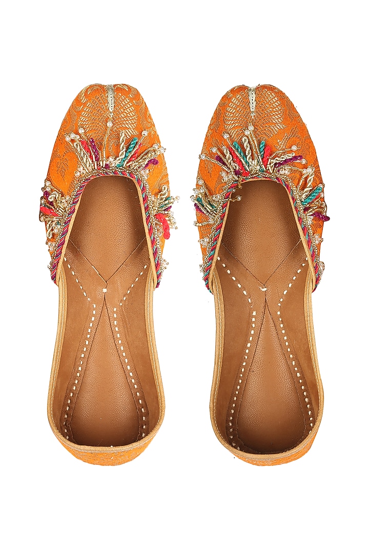 Orange Sequins Embroidered Juttis by 5 Elements at Pernia's Pop Up Shop