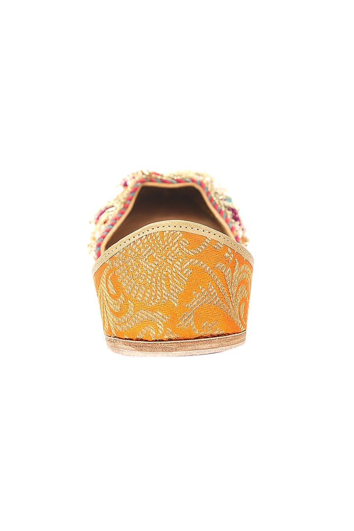 Orange Sequins Embroidered Juttis by 5 Elements at Pernia's Pop Up Shop