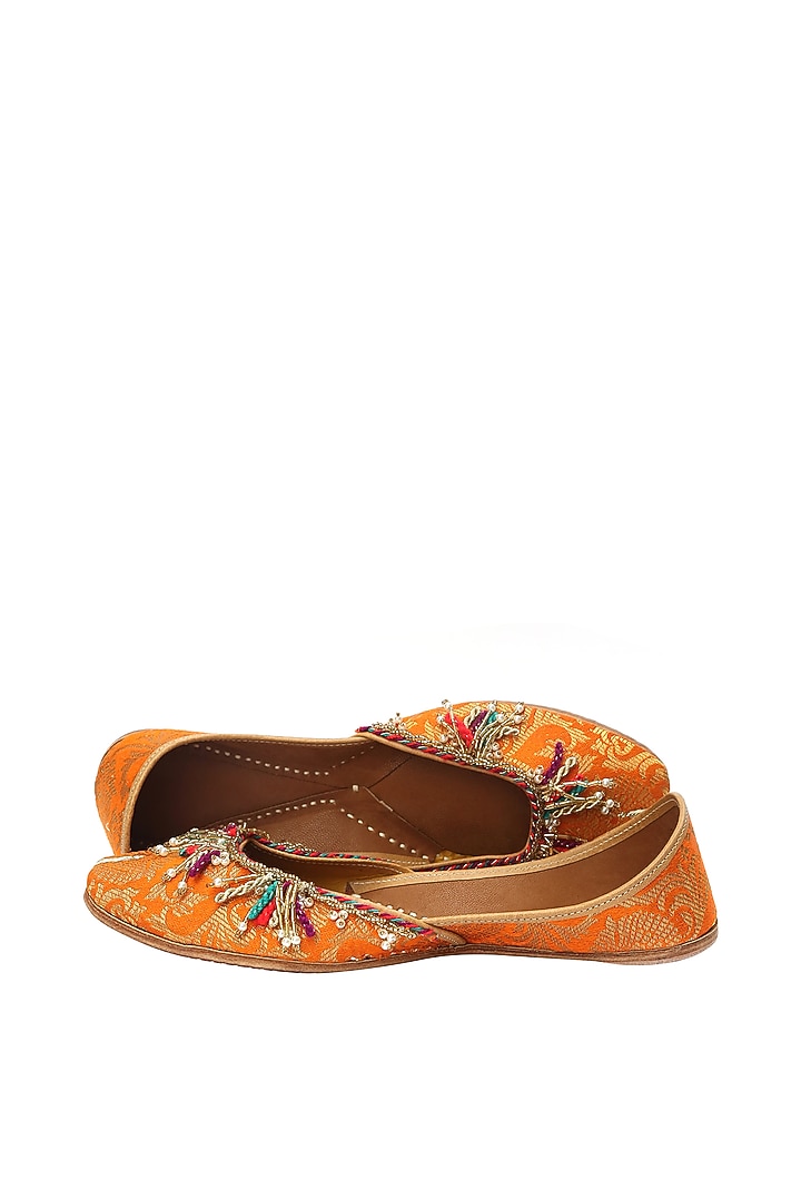 Orange Sequins Embroidered Juttis by 5 Elements at Pernia's Pop Up Shop