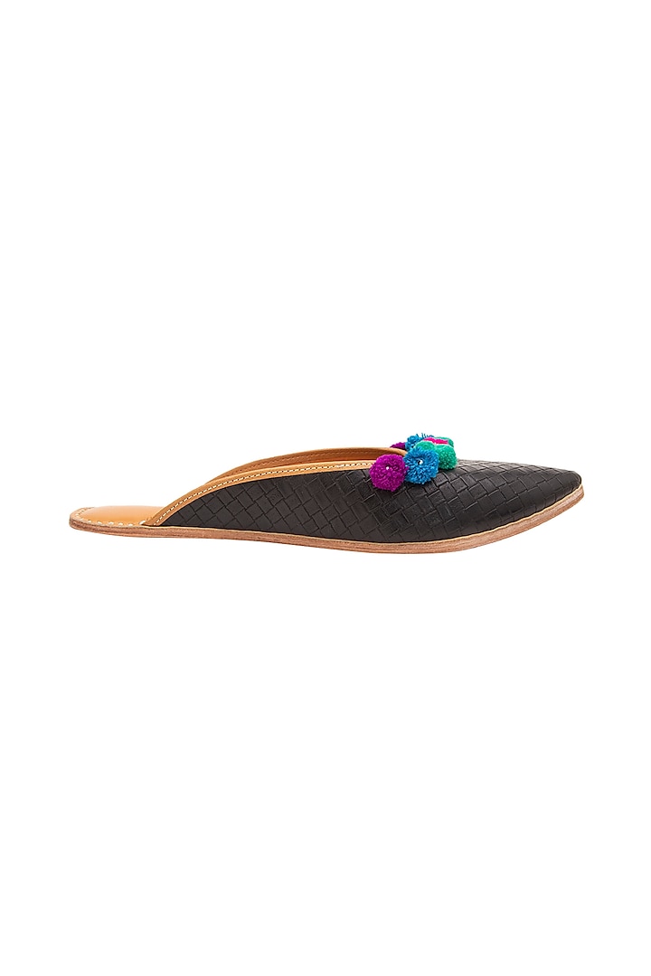 Black Flats With Pom-Poms by 5 Elements