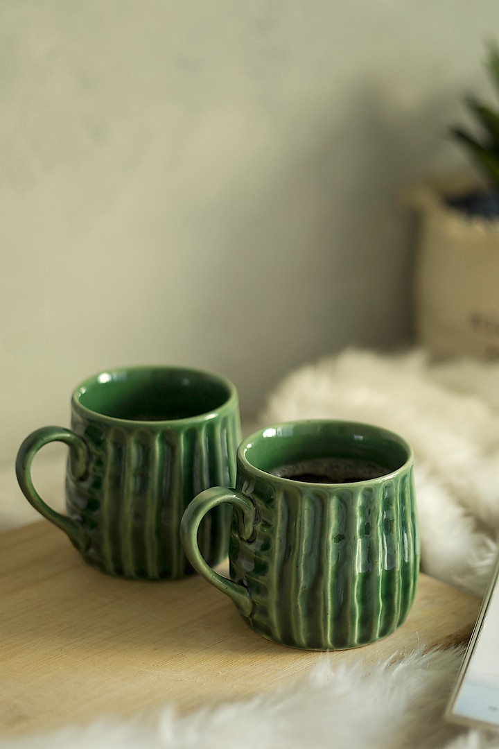 Green Textured Tea Cups (Set of 2) by H2H