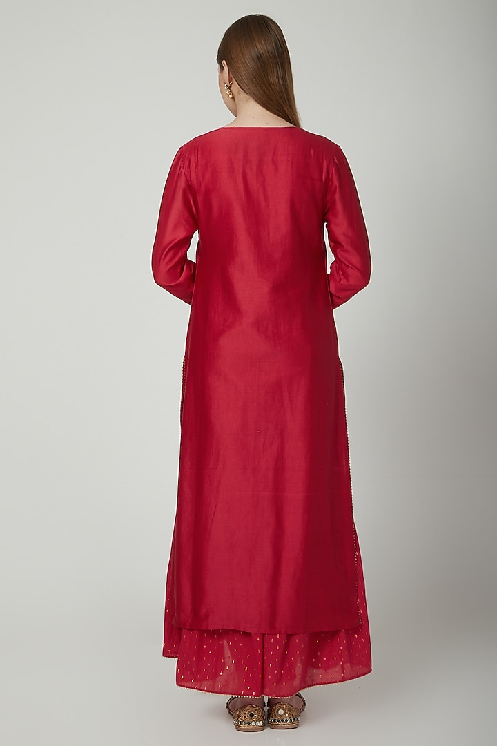 Red Embroidered Kurta Set by 5X by Ajit Kumar at Pernia's Pop Up Shop