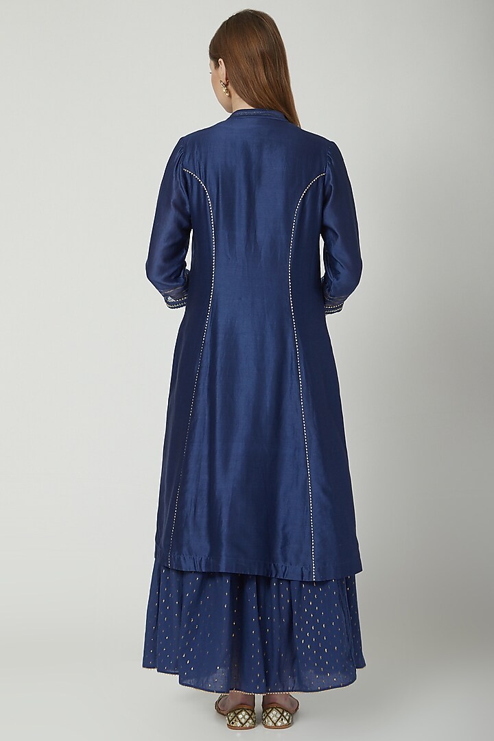 Midnight Blue Embroidered Kurta Set by 5X by Ajit Kumar at Pernia's Pop Up Shop