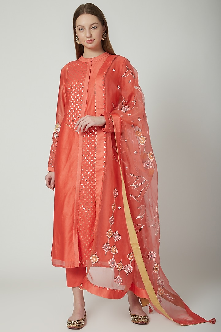 Orange Embroidered Kurta Set by 5X By Ajit Kumar at Pernia's Pop Up Shop