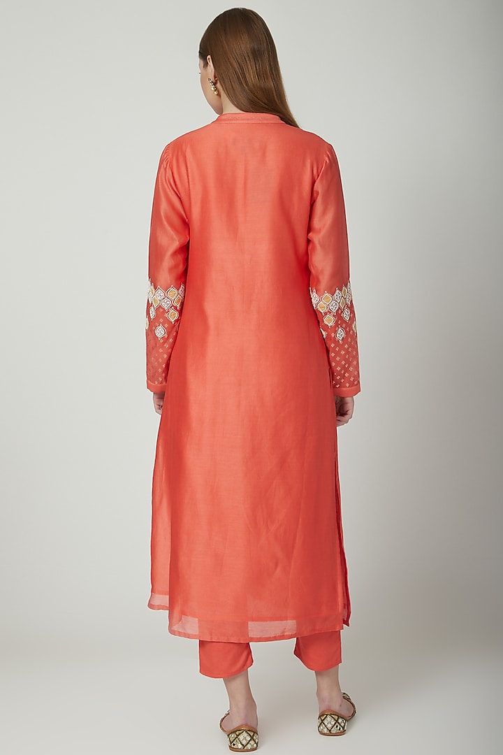 Orange Embroidered Kurta Set by 5X By Ajit Kumar at Pernia's Pop Up Shop