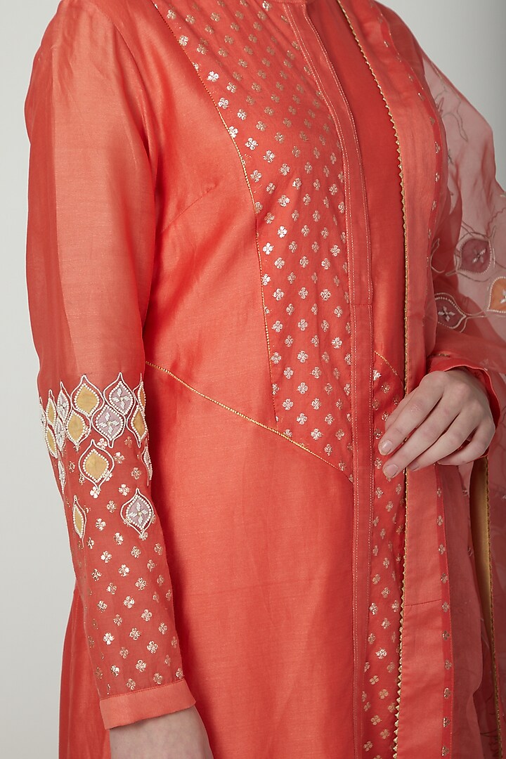 Orange Embroidered Kurta Set by 5X By Ajit Kumar at Pernia's Pop Up Shop