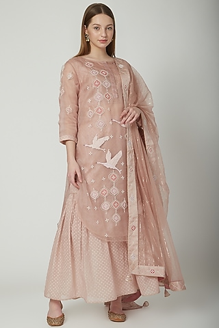 Blush Pink Embroidered Kurta Set by 5X By Ajit Kumar