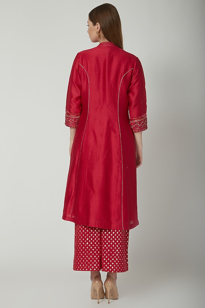 Red Sequins Embroidered Kurta Set by 5X by Ajit Kumar at Pernia's Pop Up Shop