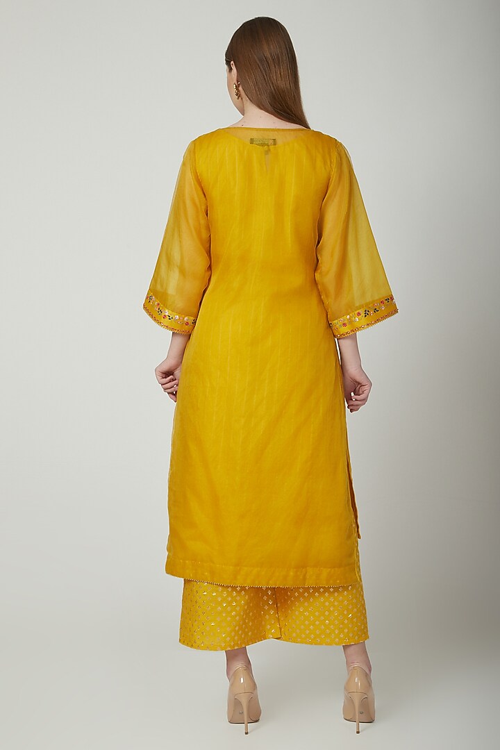 Yellow Sequins Embroidered Kurta Set by 5X by Ajit Kumar at Pernia's Pop Up Shop