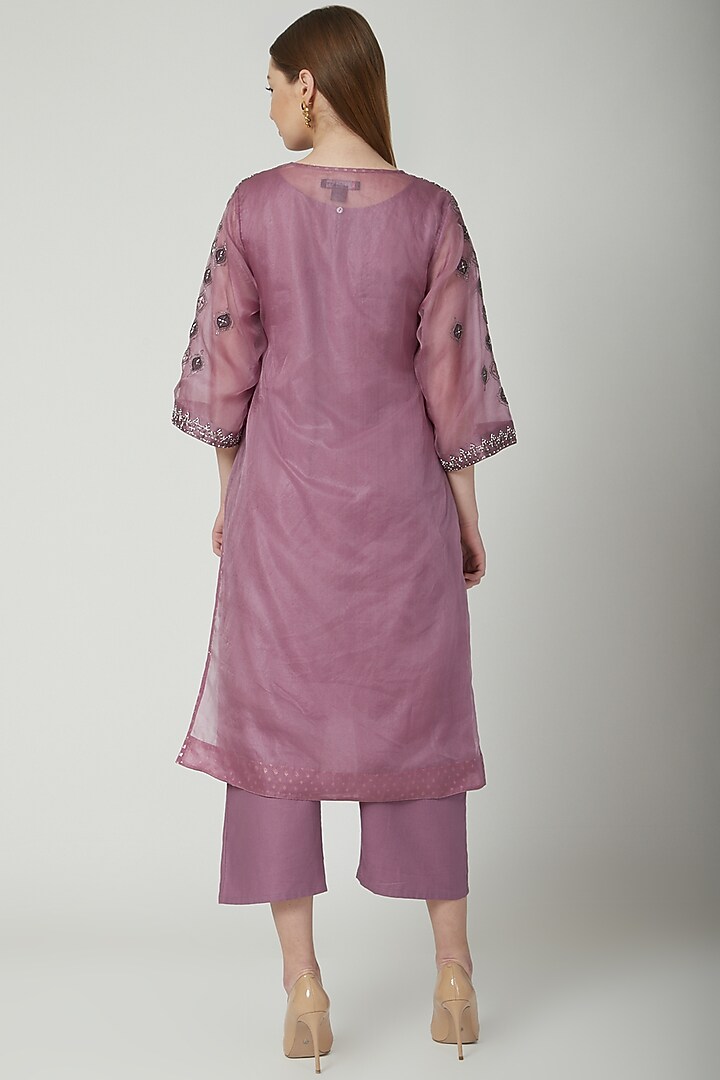 Mauve Embroidered Kurta Set by 5X By Ajit Kumar at Pernia's Pop Up Shop