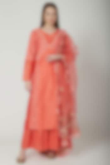 Orange Floral Embroidered Kurta Set by 5X By Ajit Kumar at Pernia's Pop Up Shop