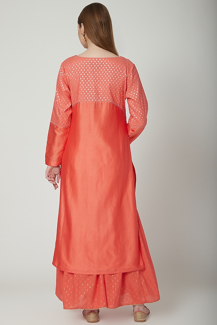 Orange Floral Embroidered Kurta Set by 5X By Ajit Kumar at Pernia's Pop Up Shop