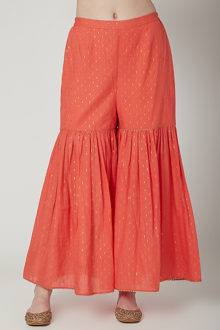 Orange Floral Embroidered Kurta Set by 5X By Ajit Kumar at Pernia's Pop Up Shop