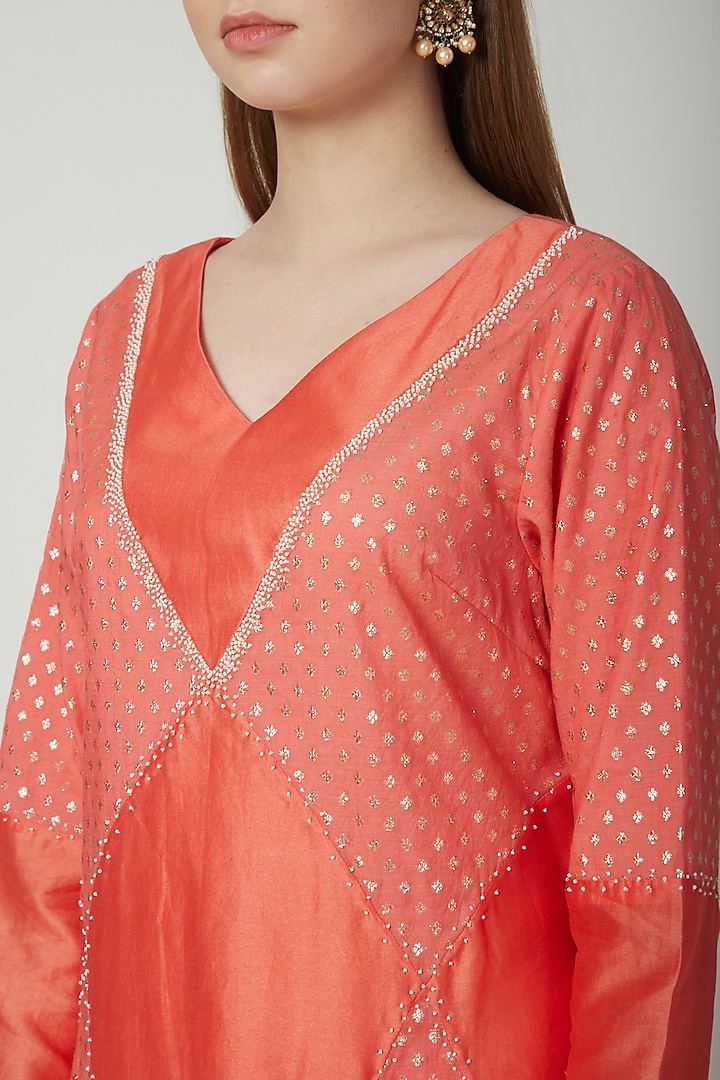 Orange Floral Embroidered Kurta Set by 5X By Ajit Kumar at Pernia's Pop Up Shop