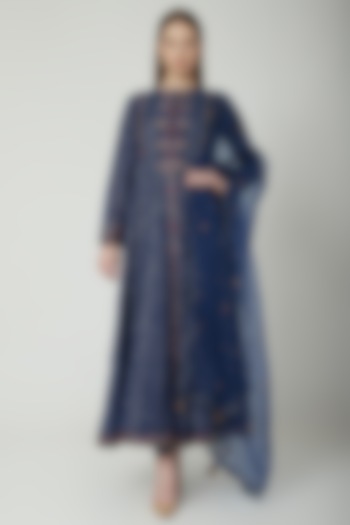 Midnight Blue Sequins Embroidered Anarkali Set by 5X by Ajit Kumar