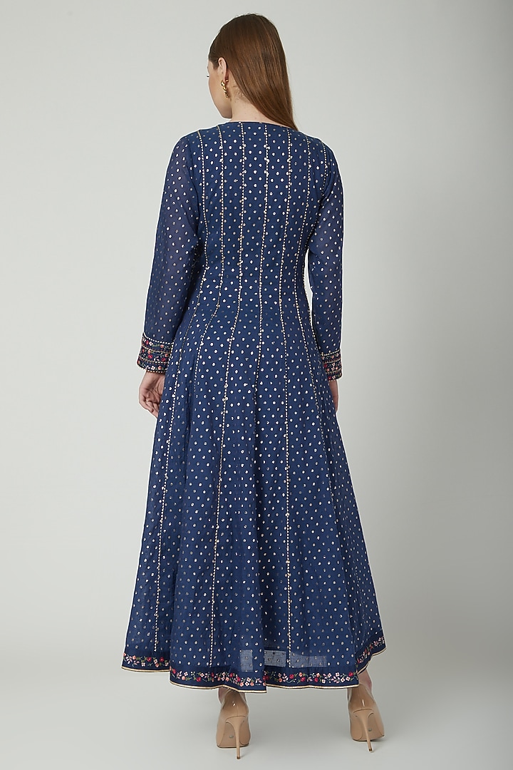 Midnight Blue Sequins Embroidered Party Wear Anarkali Set by 5X by Ajit Kumar at Pernia's Pop Up Shop