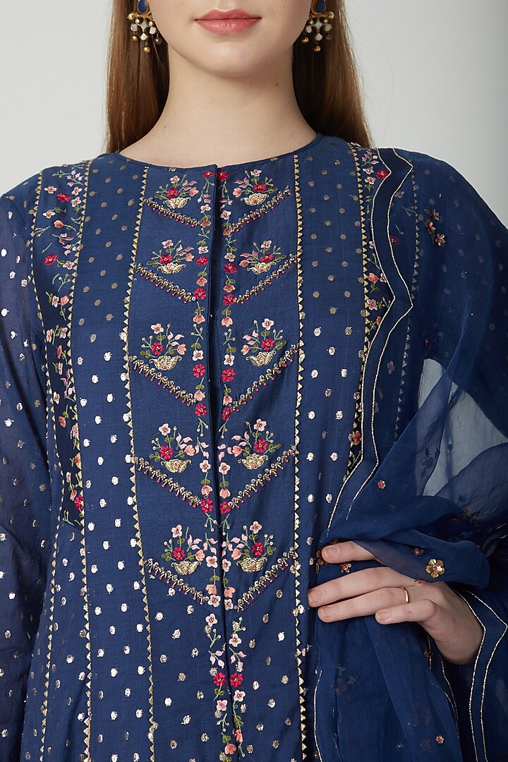 Midnight Blue Sequins Embroidered Party Wear Anarkali Set by 5X by Ajit Kumar at Pernia's Pop Up Shop