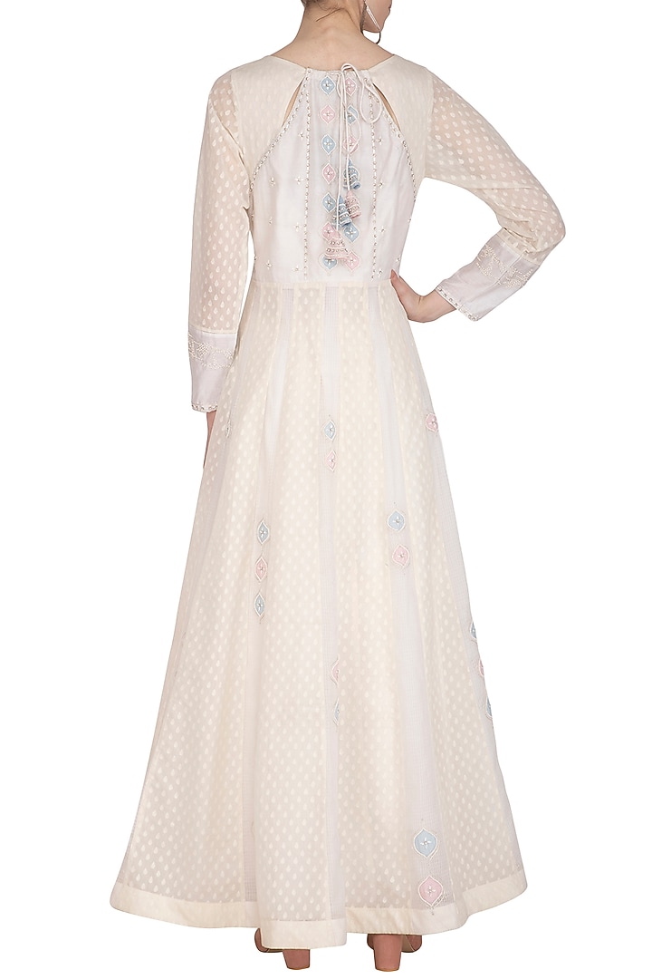 Ecru Embroidered Party Wear Anarkali Set by 5X by Ajit Kumar at Pernia's Pop Up Shop