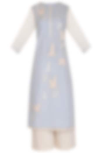 Light Blue Patch Embroidered Kurta Set by 5X by Ajit Kumar at Pernia's Pop Up Shop