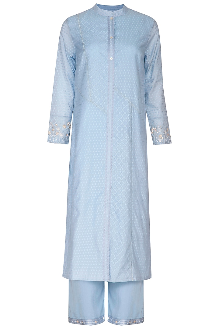 Sky Blue Embroidered Tunic Set by 5X by Ajit Kumar