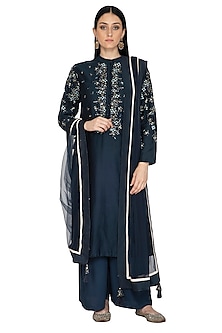 Navy Blue Embroidered Tunic Set Design by 5X by Ajit Kumar at Pernia's ...