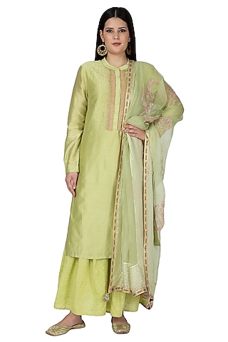 Mint Green Embroidered Sharara Pants by 5X by Ajit Kumar