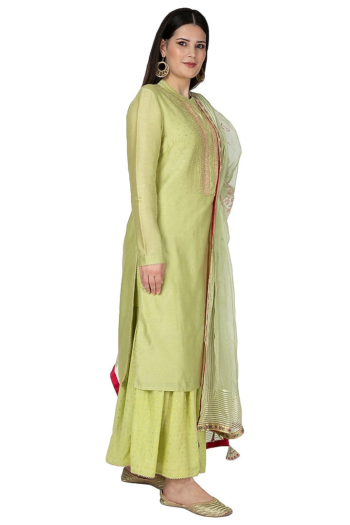 Mint Green Embroidered Sharara Pants by 5X by Ajit Kumar at Pernia's Pop Up Shop