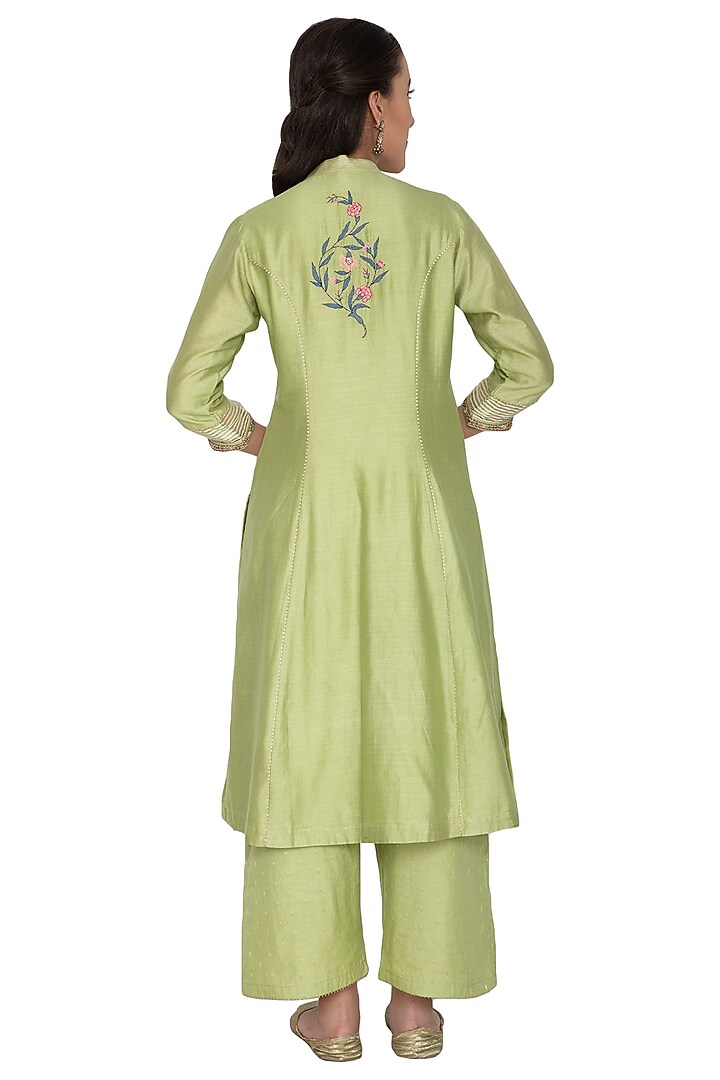 Mint Green Silk Chanderi Beads & Sequins Embroidered Tunic Set by 5X by Ajit Kumar at Pernia's Pop Up Shop
