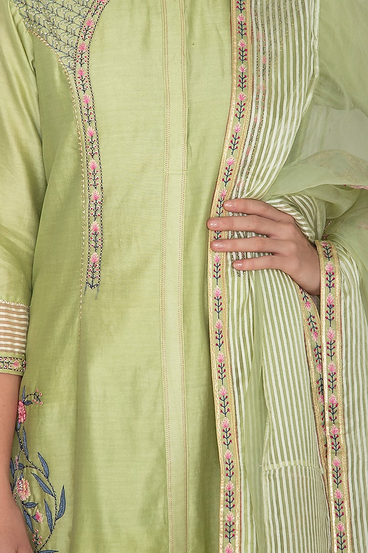 Mint Green Silk Chanderi Beads & Sequins Embroidered Tunic Set by 5X by Ajit Kumar at Pernia's Pop Up Shop