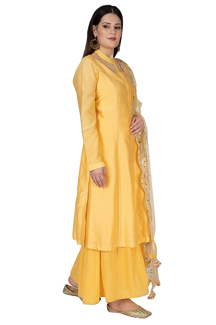 Yellow Embroidered Party Wear Sharara Set by 5X by Ajit Kumar at Pernia's Pop Up Shop
