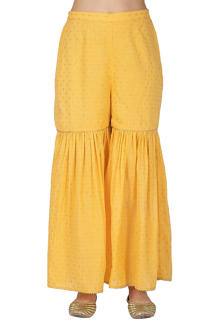Yellow Embroidered Party Wear Sharara Set by 5X by Ajit Kumar at Pernia's Pop Up Shop