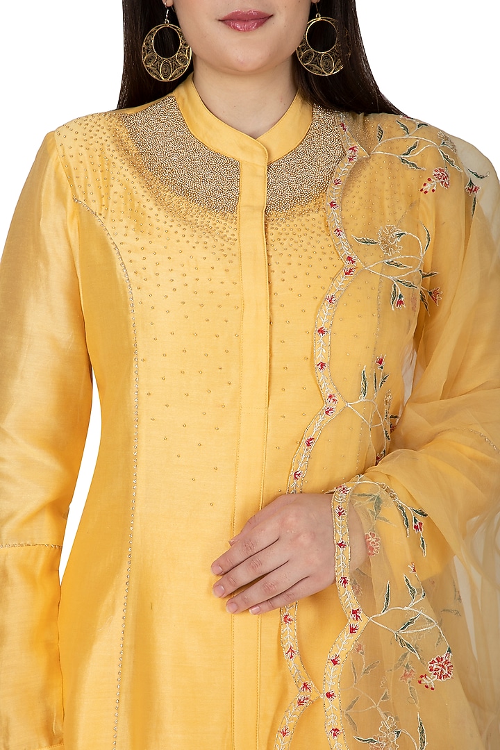 Yellow Embroidered Party Wear Sharara Set by 5X by Ajit Kumar at Pernia's Pop Up Shop