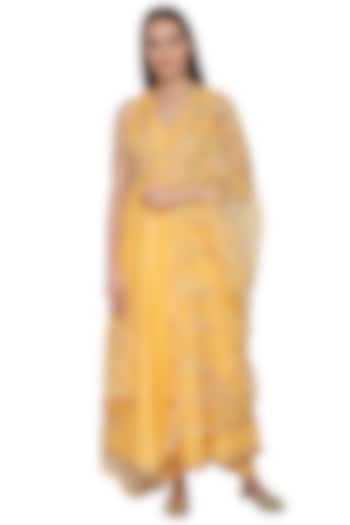 Yellow 3D Embroidered Anarkali Set by 5X by Ajit Kumar