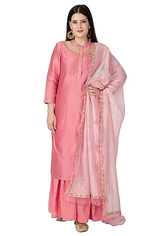 Pink Embroidered Sharara Set by 5X by Ajit Kumar