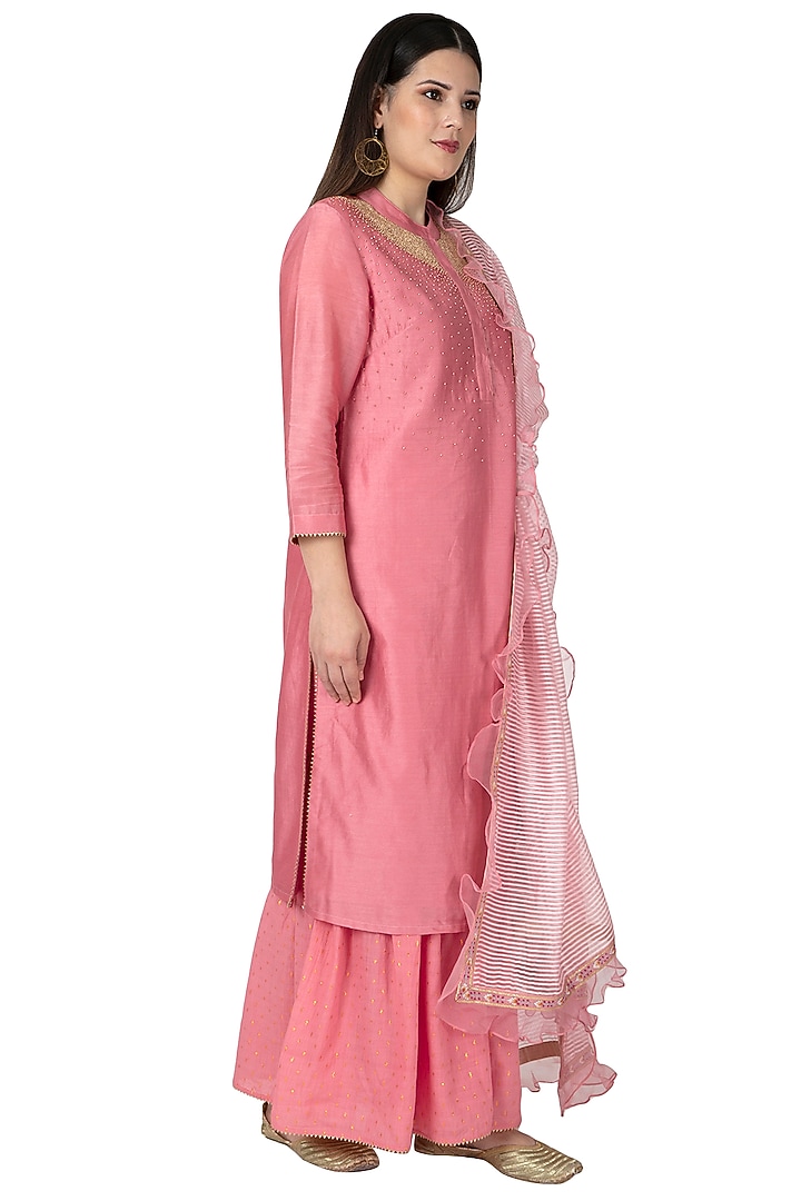 Pink Embroidered Party Wear Sharara Set by 5X by Ajit Kumar at Pernia's Pop Up Shop
