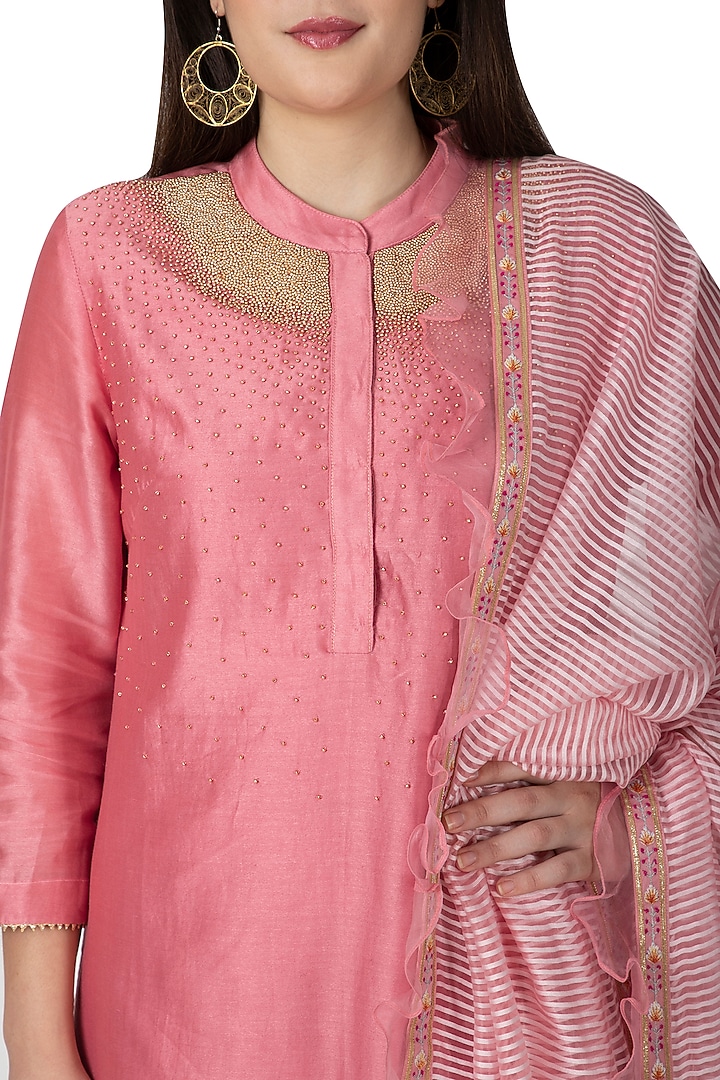 Pink Embroidered Party Wear Sharara Set by 5X by Ajit Kumar at Pernia's Pop Up Shop