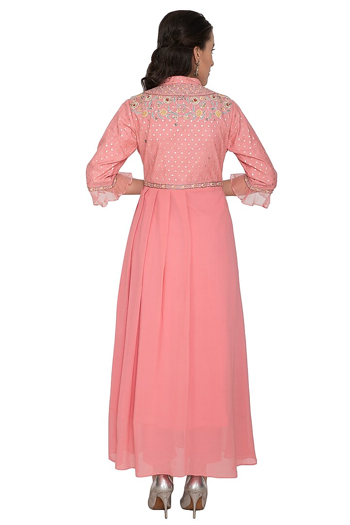 Blush Pink Embroidered Asymmetric Party Wear Anarkali Set by 5X by Ajit Kumar at Pernia's Pop Up Shop